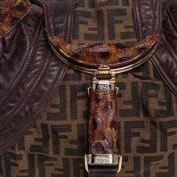 Pre Owned Fendi Tobacco Zucca Canvas and Tortuga Leather Spy Hobo