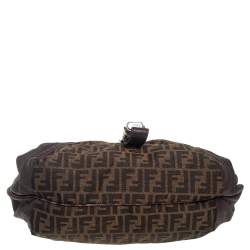 Pre Owned Fendi Tobacco Zucca Canvas and Tortuga Leather Spy Hobo