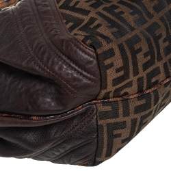 Pre Owned Fendi Tobacco Zucca Canvas and Tortuga Leather Spy Hobo