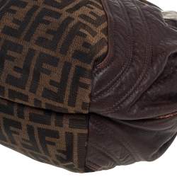 Pre Owned Fendi Tobacco Zucca Canvas and Tortuga Leather Spy Hobo