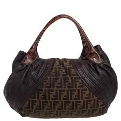 Pre Owned Fendi Tobacco Zucca Canvas and Tortuga Leather Spy Hobo
