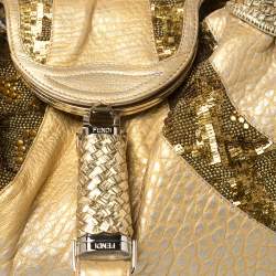 Pre Owned Fendi Gold Iridescent Textured Leather Limited Edition 9/10 Spy Embellished Bag