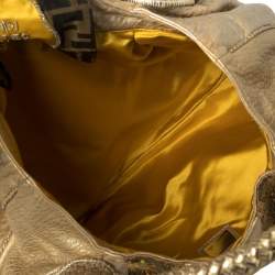 Pre Owned Fendi Gold Iridescent Textured Leather Limited Edition 9/10 Spy Embellished Bag