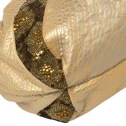 Pre Owned Fendi Gold Iridescent Textured Leather Limited Edition 9/10 Spy Embellished Bag