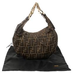 Pre Owned Fendi Tobacco Zucca Canvas and Leather Chef Chain Link Hobo