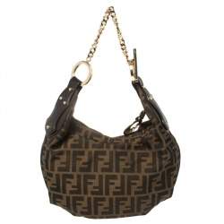 Pre Owned Fendi Tobacco Zucca Canvas and Leather Chef Chain Link Hobo