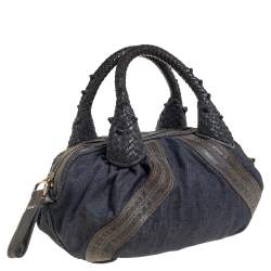 Pre Owned Fendi Blue Denim and Coated Fabric Baby Spy Bag