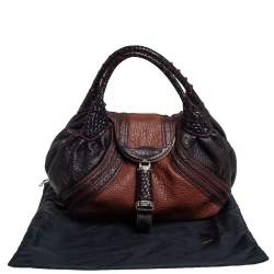 Pre Owned Fendi Brown/Tan Pebbled Leather Large Spy Bag