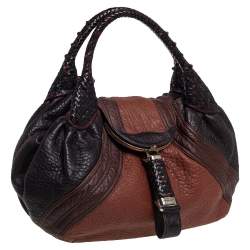 Pre Owned Fendi Brown/Tan Pebbled Leather Large Spy Bag