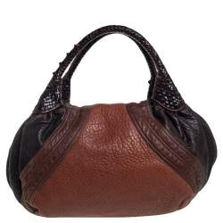 Pre Owned Fendi Brown/Tan Pebbled Leather Large Spy Bag