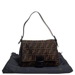 مملوكة مسبقًا حقيبة كتف فندي ماما فوريفر جلد وكانفاس زوكا بني