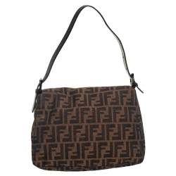 مملوكة مسبقًا حقيبة كتف فندي ماما فوريفر جلد وكانفاس زوكا بني