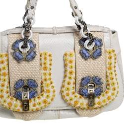 Pre Owned Fendi White Python Beads Embellished B Shoulder Bag