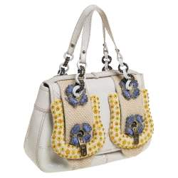 Pre Owned Fendi White Python Beads Embellished B Shoulder Bag