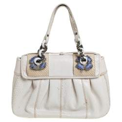 Pre Owned Fendi White Python Beads Embellished B Shoulder Bag