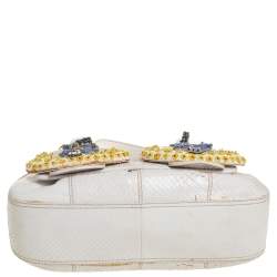 Pre Owned Fendi White Python Beads Embellished B Shoulder Bag