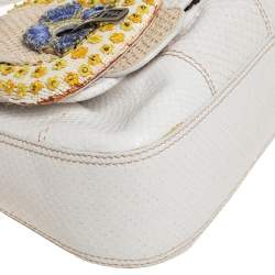 Pre Owned Fendi White Python Beads Embellished B Shoulder Bag