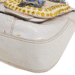 Pre Owned Fendi White Python Beads Embellished B Shoulder Bag