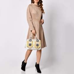 Pre Owned Fendi White Python Beads Embellished B Shoulder Bag