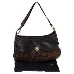 Pre Owned Fendi Tobacco Zucca Canvas and Leather Mille Feuille Hobo