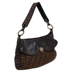 Pre Owned Fendi Tobacco Zucca Canvas and Leather Mille Feuille Hobo