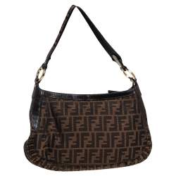 Pre Owned Fendi Tobacco Zucca Canvas and Leather Mille Feuille Hobo
