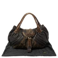 Pre Owned Fendi Tobacco Zucca Canvas and Leather Spy Bag