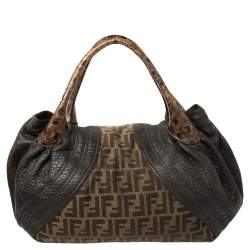 Pre Owned Fendi Tobacco Zucca Canvas and Leather Spy Bag