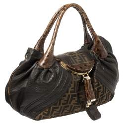 Pre Owned Fendi Tobacco Zucca Canvas and Leather Spy Bag