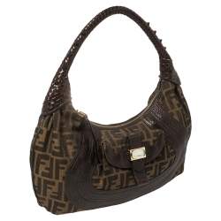 Pre Owned Fendi Tobacco Zucca Canvas and Leather Hobo