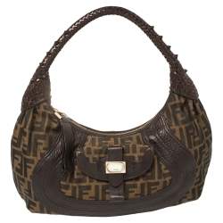Pre Owned Fendi Tobacco Zucca Canvas and Leather Hobo