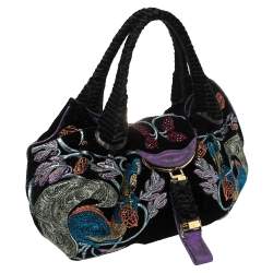 Pre Owned Fendi Multicolor Embroidered Squirrel Velvet Spy Bag
