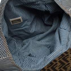 Pre Owned Fendi Blue/White Striped Fabric and Leather Trim Spy Tote