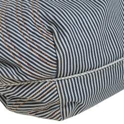 Pre Owned Fendi Blue/White Striped Fabric and Leather Trim Spy Tote