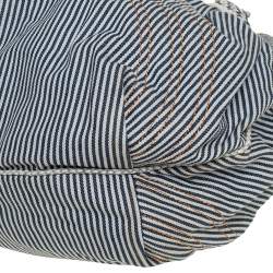 Pre Owned Fendi Blue/White Striped Fabric and Leather Trim Spy Tote