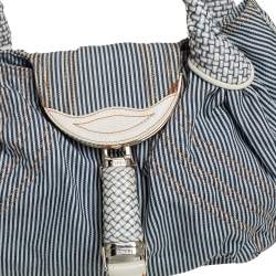 Pre Owned Fendi Blue/White Striped Fabric and Leather Trim Spy Tote