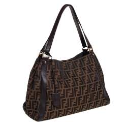 Pre Owned Fendi Tobacco Zucca Canvas and Leather Tote