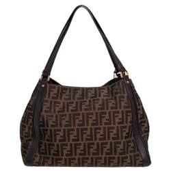 Pre Owned Fendi Tobacco Zucca Canvas and Leather Tote
