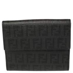مملوكة مسبقًا Fendi Black Zucchino Coated Canvas Compact Wallet
