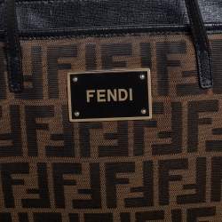 Pre Owned Fendi Tobacco/Black Zucca Canvas and Leather Roll Tote