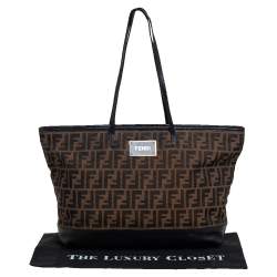 Pre Owned Fendi Tobacco/Black Zucca Canvas and Leather Roll Tote