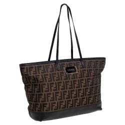 Pre Owned Fendi Tobacco/Black Zucca Canvas and Leather Roll Tote