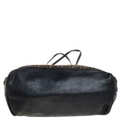 Pre Owned Fendi Tobacco/Black Zucca Canvas and Leather Roll Tote