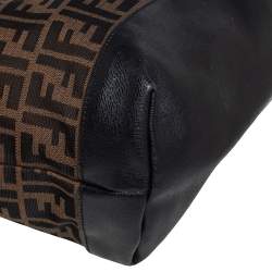 Pre Owned Fendi Tobacco/Black Zucca Canvas and Leather Roll Tote