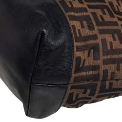 Pre Owned Fendi Tobacco/Black Zucca Canvas and Leather Roll Tote