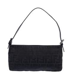 Pre Owned Fendi Black Zucca Canvas Pochette Bag