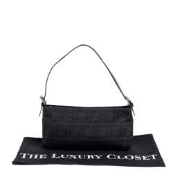Pre Owned Fendi Black Zucca Canvas Pochette Bag