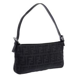 Pre Owned Fendi Black Zucca Canvas Pochette Bag