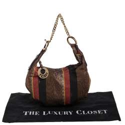 Pre Owned Fendi Multicolor Pequin Canvas Chef Chain Hobo