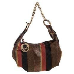 Pre Owned Fendi Multicolor Pequin Canvas Chef Chain Hobo